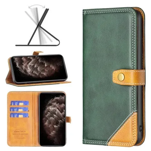 Funda de Cuero para iPhone 11 Pro Max con Hilo de Coser Doble a Juego (Verde)