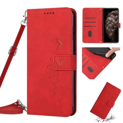 Funda de Cuero para iPhone 11 Pro Max Skin Feel Heart Pattern con Cordón (Rojo)