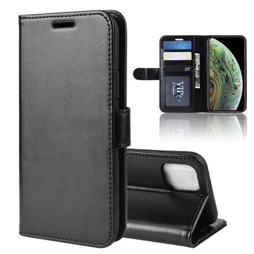 Funda de Cuero para iPhone 11 Pro R64 con Tapa Horizontal, Soporte, Ranuras para Tarjetas y Billetera (Negro)