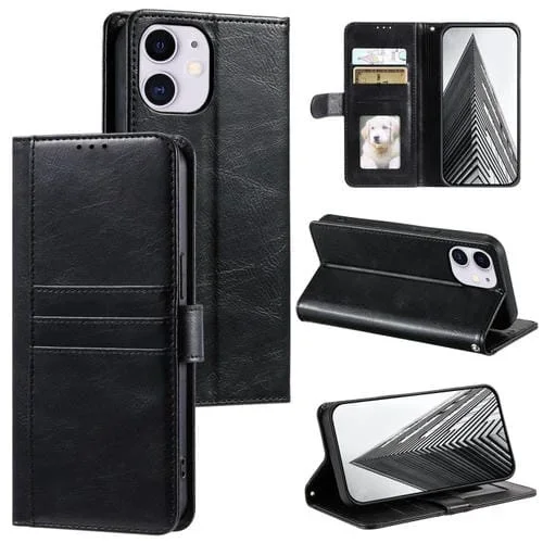 Funda de Cuero para iPhone 12 Mini con Billetera para 6 Tarjetas (Negro)
