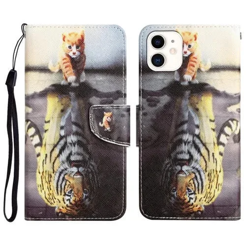 Funda de Cuero para iPhone 12 Mini con Dibujo a Color (Tigre)