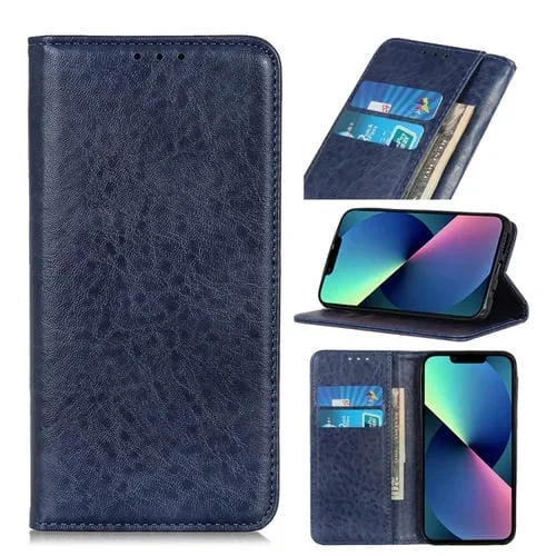 Funda de Cuero para iPhone 13 Mini Magnetic Crazy Horse Texture con Tapa Horizontal, Soporte y Ranuras para Tarjetas (Azul)