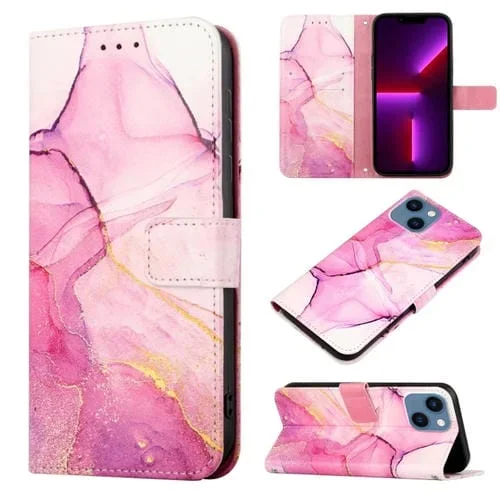 Funda de cuero para iPhone 13 Mini Pt003 con tapa y diseño de mármol (Ls001)
