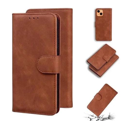 Funda de Cuero para iPhone 13 Mini Skin Feel Pure Color con Tapa Horizontal, Soporte y Ranuras para Tarjetas (Marrón)