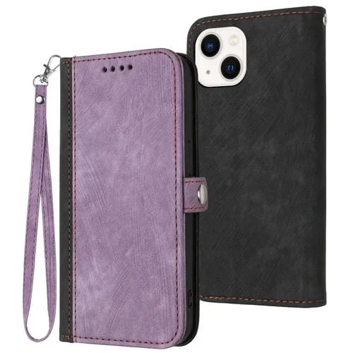 Funda de Cuero para iPhone 14 Hebilla Lateral Doble Pliegue Correa de Mano (Marrón)
