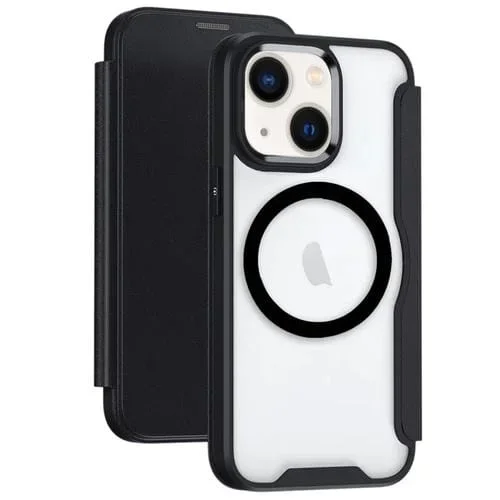 Funda de cuero para iPhone 14 Magsafe con bloqueo RFID y tapa (Negro)