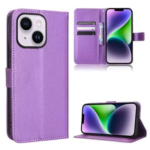 Funda de Cuero para iPhone 15 Plus con Textura de Diamante (Púrpura)