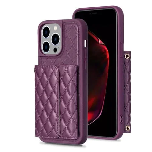 Funda de Cuero Para iPhone 15 Pro Max Horizontal Wallet Rhombic (Púrpura Oscuro)