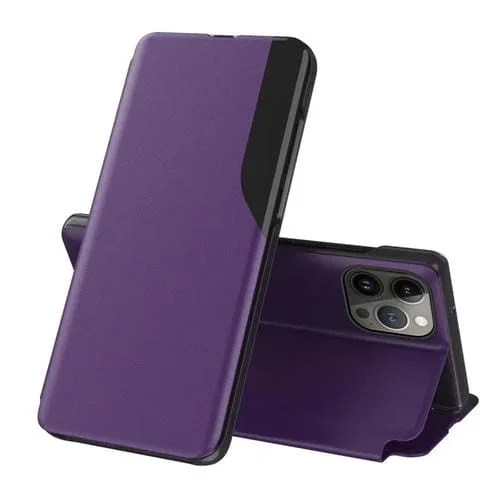 Funda de Cuero para iPhone 15 Pro Max Side Display para Teléfono (Púrpura)