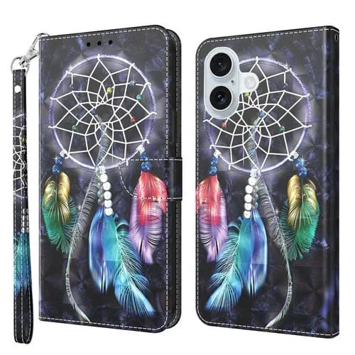 Funda de Cuero para iPhone 16 Atrapasueños Pintada en 3D (Colorido)