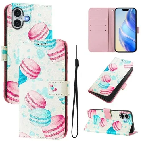 Funda de Cuero para iPhone 16 Patrón Dibujo Artístico (Pastel)