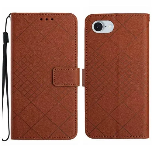 Funda de Cuero para iPhone 16E Textura Cuadrícula Rómbica (Marrón)