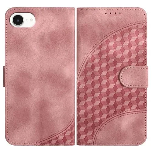 Funda de Cuero para iPhone 16E Yx0060 con Relieve de Cabeza de Elefante y Cordón (Rosa)