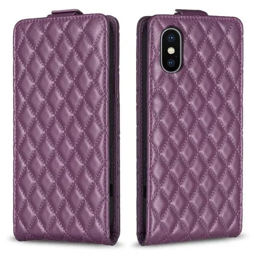 Funda de Cuero para iPhone X / Xs Diamond Lattice con Tapa Vertical (Púrpura Oscuro)