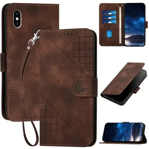 Funda de Cuero para iPhone Xs Max Yx0080 con Tapa, Cordón y Diseño En Relieve (Café)