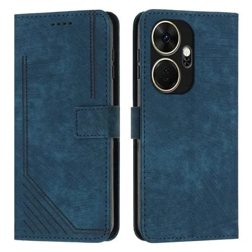 Funda de Cuero para Itel P55 con Patrón de Rayas Skin Feel y Cordón (Azul)