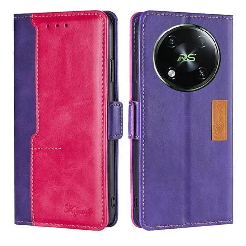 Funda de Cuero para Itel Rs4 4G con Hebilla Lateral y Color en Contraste (Púrpura + Rojo Rosa)