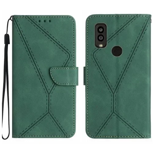 Funda de Cuero para Kyocera Android One S10 con Costuras en Relieve (Verde)