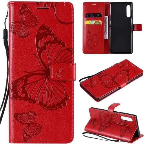 Funda de Cuero para LG G9 3D Mariposa con Tapa Horizontal, Soporte, Ranura para Tarjeta y Cordón (Rojo)