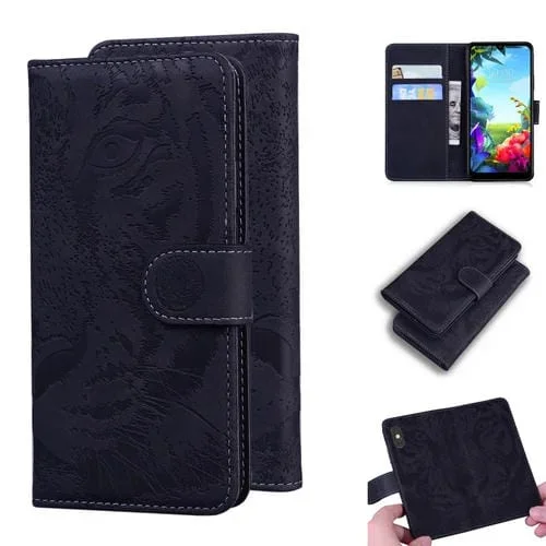 Funda de Cuero para LG K40S con Tapa Horizontal, Soporte, Ranuras para Tarjetas y Billetera (Negro)