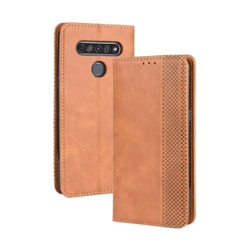 Funda de Cuero para LG K41S K51S con Hebilla Magnética, Tapa Horizontal, Soporte, Ranuras para Tarjetas y Marco de Fotos (Retro)