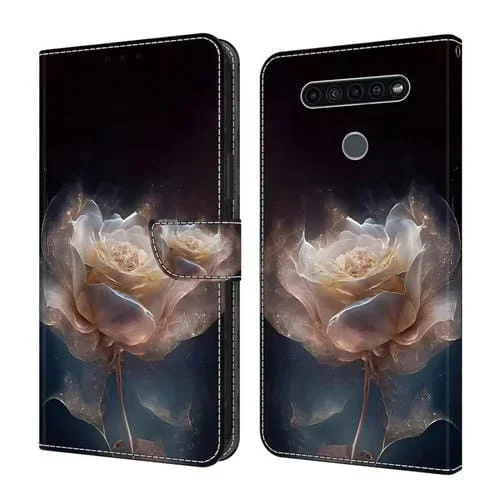 Funda de Cuero para LG K51 con Cristales Pintada (Peonía)