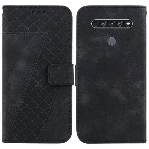 Funda de Cuero para LG K61 En Relieve Forma de 7 (Negro)