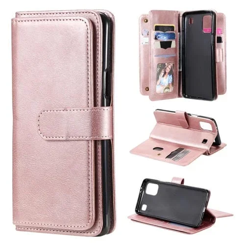 Funda de Cuero para LG K92 con Hebilla Magnética, Soporte, Billetera y Marco de Fotos (Oro Rosa)