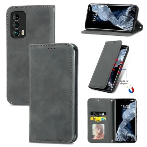 Funda de Cuero para Meizu 18 Retro Magnético Horizontal con Soporte y Ranuras para Tarjetas (Gris)