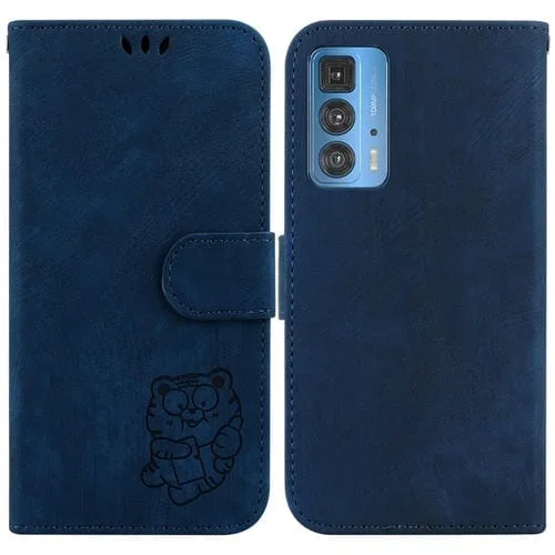 Funda de Cuero para Motorola Edge 20 Pro con Relieve Little Tiger (Azul Oscuro)