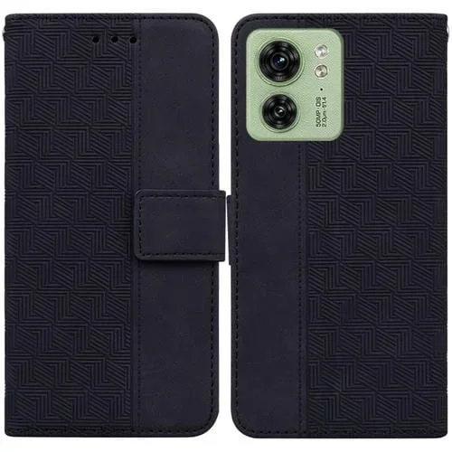 Funda de Cuero para Motorola Edge 40 con Relieve Geométrico (Negro)