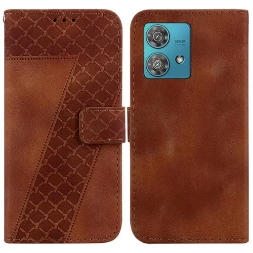 Funda de Cuero para Motorola Edge 40 Neo con Relieve en Forma de 7 (Marrón)