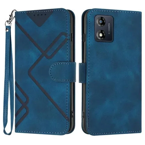 Funda de Cuero para Motorola Moto E13 con Textura Line Pattern para Teléfono (Azul Real)
