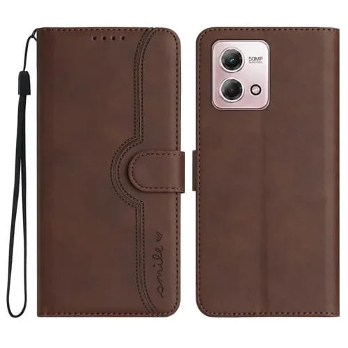 Funda de Cuero para Motorola Moto G Stylus 5G 2023 con Patrón de Corazón (Marrón)