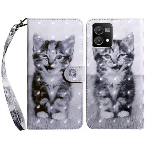 Funda de Cuero para Motorola Moto G Stylus 5G 2023 Pintada en 3D (Gato Sonriente)