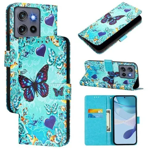 Funda de Cuero para Motorola Moto G Stylus 5G 2025 con Dibujo de Colores y Tejido Liso (Mariposa Cariñosa)