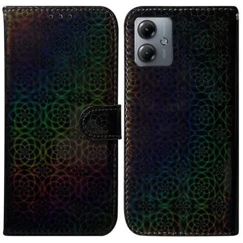 Funda de Cuero para Motorola Moto G14 con Hebilla Magnética Colorida (Negro)