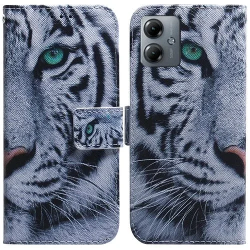 Funda de Cuero para Motorola Moto G14 con Tapa y Dibujo Coloreado (Tigre)