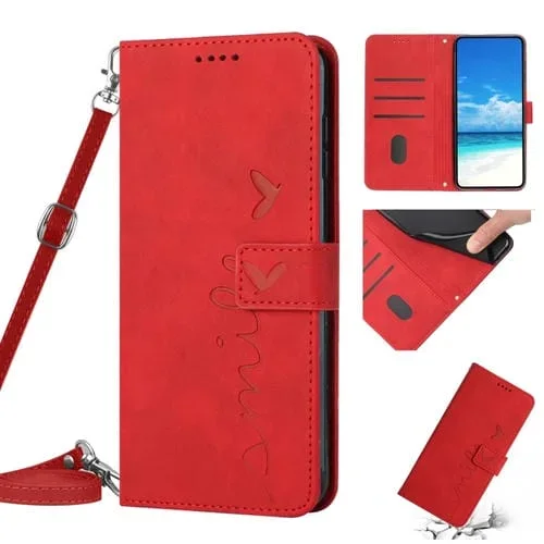 Funda de Cuero para Motorola Moto G200 5G Skin Feel con Cordón (Rojo)
