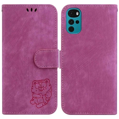 Funda de Cuero para Motorola Moto G22 con Relieve Little Tiger (Rojo Rosa)