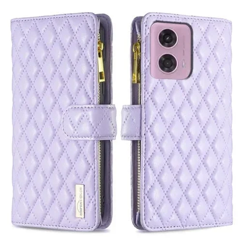 Funda de Cuero para Motorola Moto G24 con Tapa y Zipper Wallet (Púrpura)
