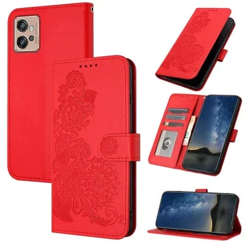 Funda de Cuero para Motorola Moto G32 Datura Flower con Tapa en Relieve (Rojo)