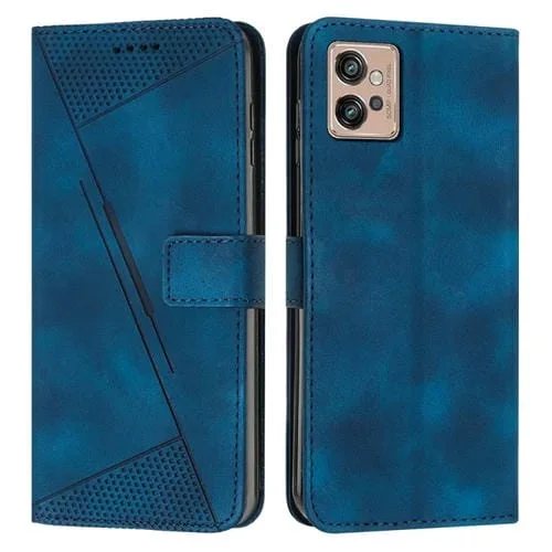 Funda de Cuero para Motorola Moto G32 Dream Triangle con Cordón (Azul)