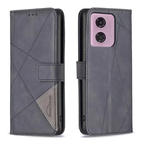 Funda de Cuero para Motorola Moto G34 5G con Textura de Rombo y Hebilla Magnética (Negro)