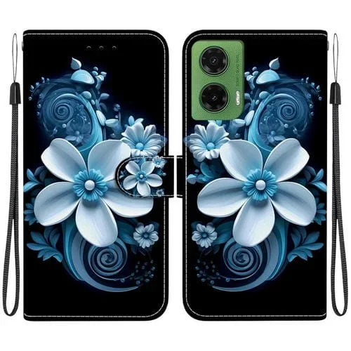 Funda de Cuero para Motorola Moto G35 con Dibujo de Colores y Textura de Cristal (Orquídea Negra)