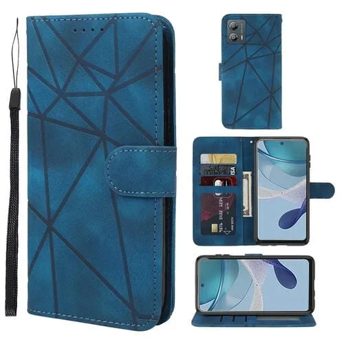 Funda de Cuero para Motorola Moto G53 con Diseño Geométrico y Líneas (Azul)