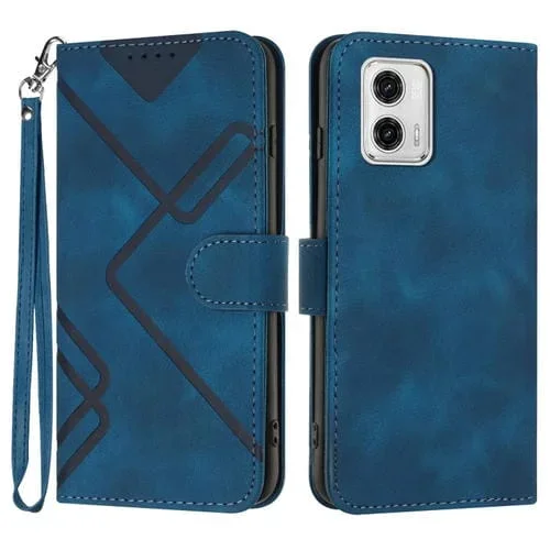 Funda de Cuero para Motorola Moto G53 con Textura Line Pattern Skin Feel (Azul Real)
