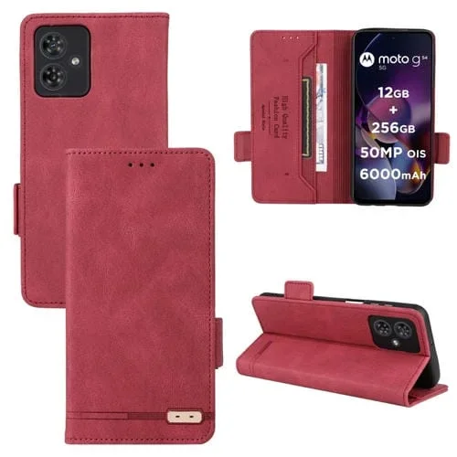 Funda de Cuero para Motorola Moto G54 5G con Cierre Magnético (Rojo)