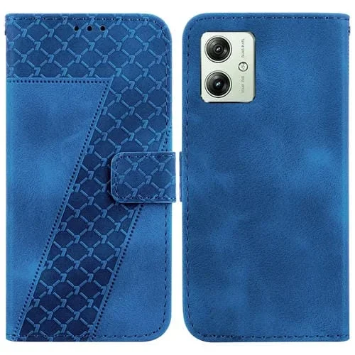 Funda de Cuero para Motorola Moto G54 con Relieve en Forma de 7 (Azul)