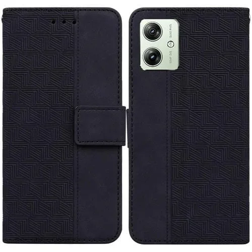 Funda de Cuero para Motorola Moto G54 con Relieve Geométrico (Negro)